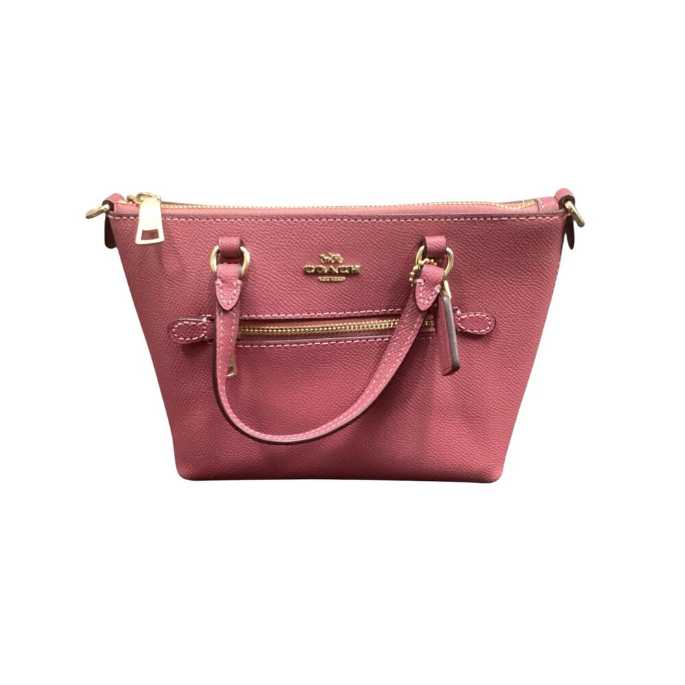 NWT Coach Mini Gallery Tote/ Crossbody Leather Zipper Closure Logo Bag Tag Pink - Picture 2 of 13